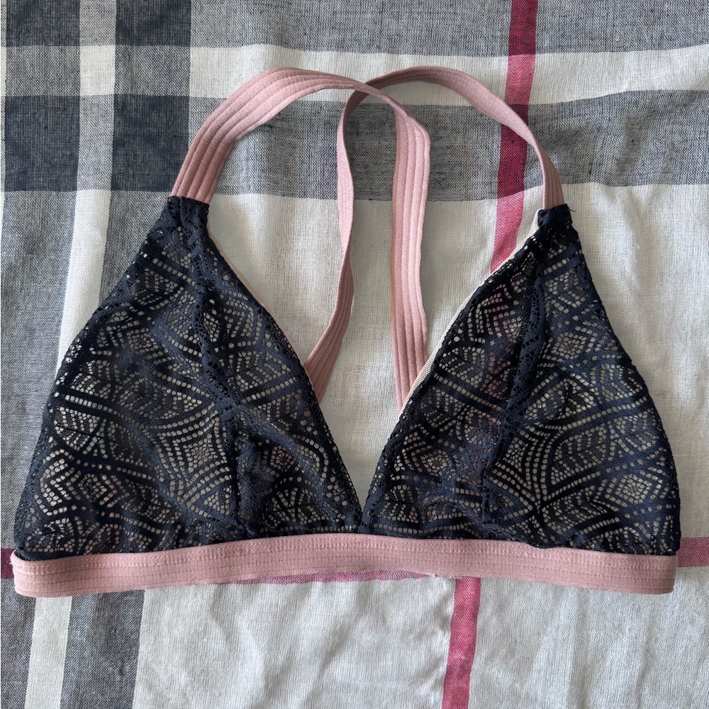 Elegant Black and Pink Lace Bralette